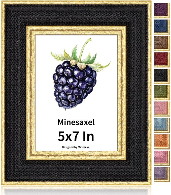 5x7 Picture Frame - Black Fabric & Vintage Gold Border HD Real Glass with Easel for Tabletop/Wall (Family Photos, Modern Decor 1 Pack)