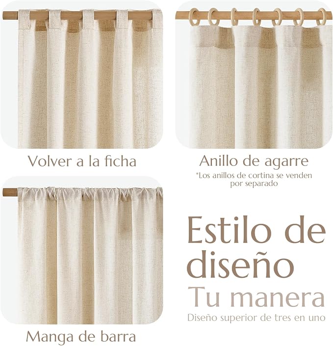 jinchan Linen Curtains Light Filtering Back Tab 38x84 Inch 2 Panels Beige | Semi Sheer Curtains 84 inch length for Bedroom Living Room, Modern Farmhouse Drapes with Rod Pocket, Natural Boho Curtains