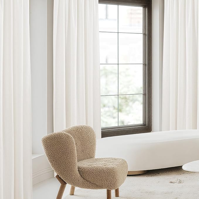 NICETOWN Natural Boho Linen 108 inch Curtains for Living Room, Jacquard Weave Waffle Pattern Privacy Light Filtering Floor Length Drapes, W52 x L108, 2 Panels