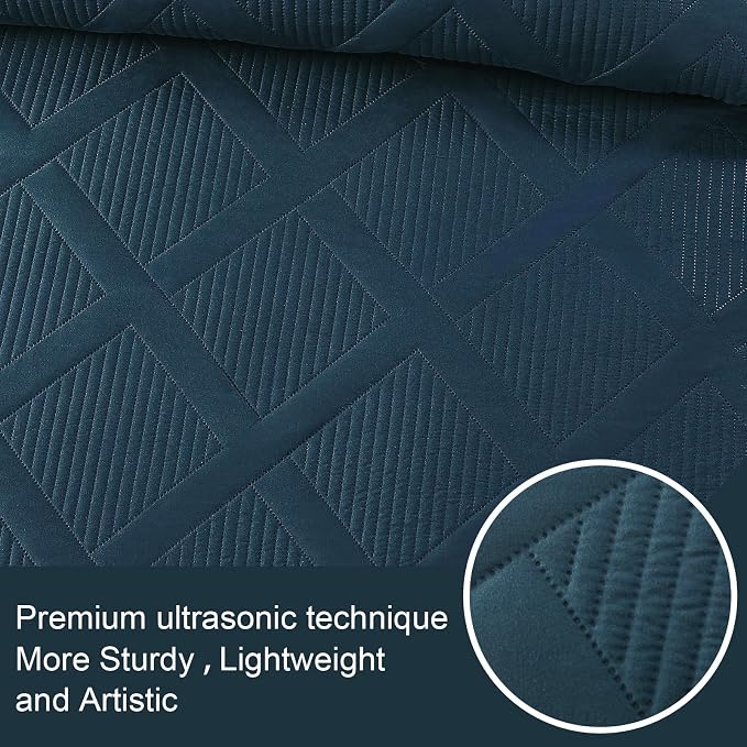 Exclusivo Mezcla Quilt King Size, Navy Blue | Soft Bedspreads with 2 Pillow Shams, Modern Striped Pattern, Lightweight Bedding Set Coverlets for All Seasons, 104x96 Inch