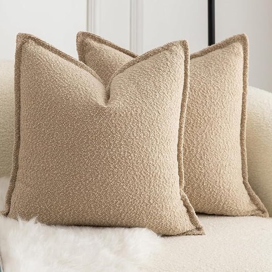 MANDIOO Pack of 2 Decorative Throw Pillow Covers Accent Solid Woven Textured Cushion Covers Pillow Cases Bedroom Living Room Sofa Home 26 x 26 Inch Camel