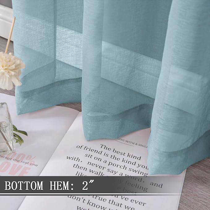 Tollpiz Short Sheer Curtain Linen Textured Bedroom Curtains Sheer Light Filtering Rod Pocket Voile Curtain for Living Room, 54 x 54 inches Long, Dusty Blue, Set of 2 Panels
