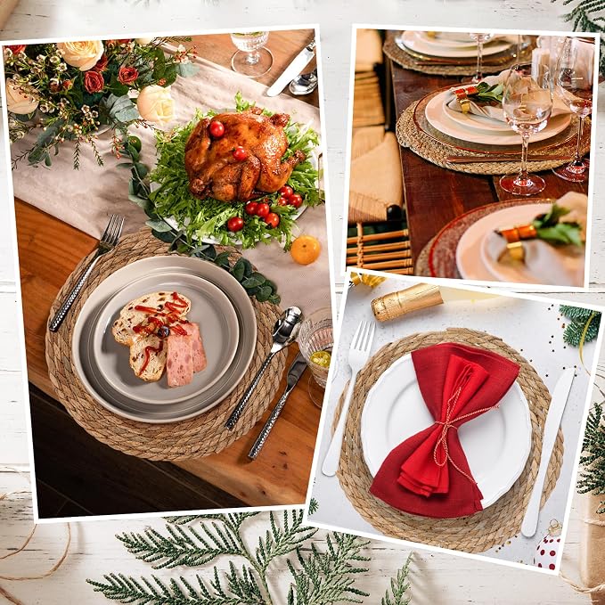 13.5'' Round Woven Placemats Set of 10, Boho Rattan Chargers for Dinner Plates, Round Rattan Placemats,for Dining Table,Wedding, Farmhouse,Outdoor and Christmas