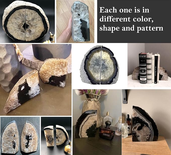Agate Geode Stone Bookends Heavy Duty Crystal Book Holders Decorative
