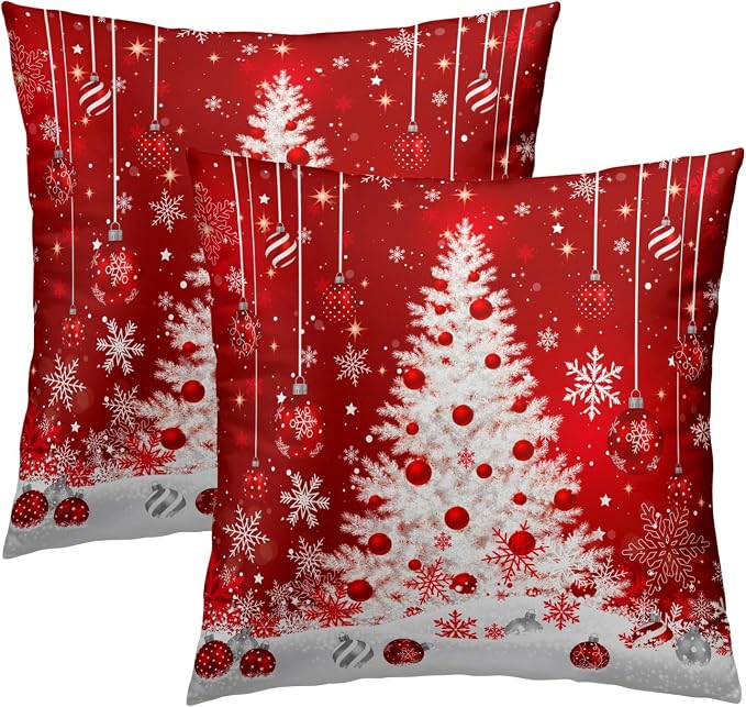 Giwawa Red Christmas Double Sided Pillow Covers Set of 2 18x18 Inch