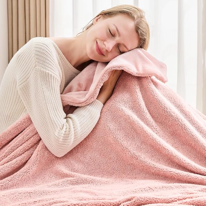 NEWCOSPLAY Knitted Throw Blanket for Couch Sofa Bed, Plush-Pink, 50"x60" | Super Soft Plush, Fuzzy Fluffy Microfiber, Lightweight Cozy Blanket for Room Decor, All Season Use