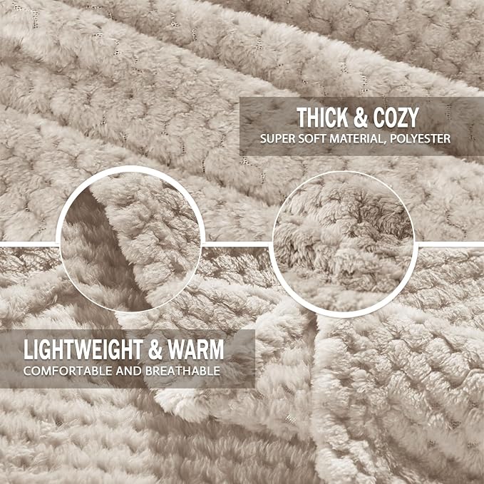 Exclusivo Mezcla Large Waffle Fleece Throw Blanket for Couch, Tan | Lightweight Soft Blanket for Sofa, Bed, Living Room, Plush Fluffy Throw for Home Decor, Travel, All Season, 50x70 Inches