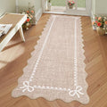 COZYLOOM Scalloped Entryway Rugs Indoor 2x6 Washable Runner Rug with Rubber Backing, Non Shedding Stain Resistant Bow Printed Rug, Low Pile Soft Solid Carpet for Kitchen, Bathroom, Bedroom, Camel