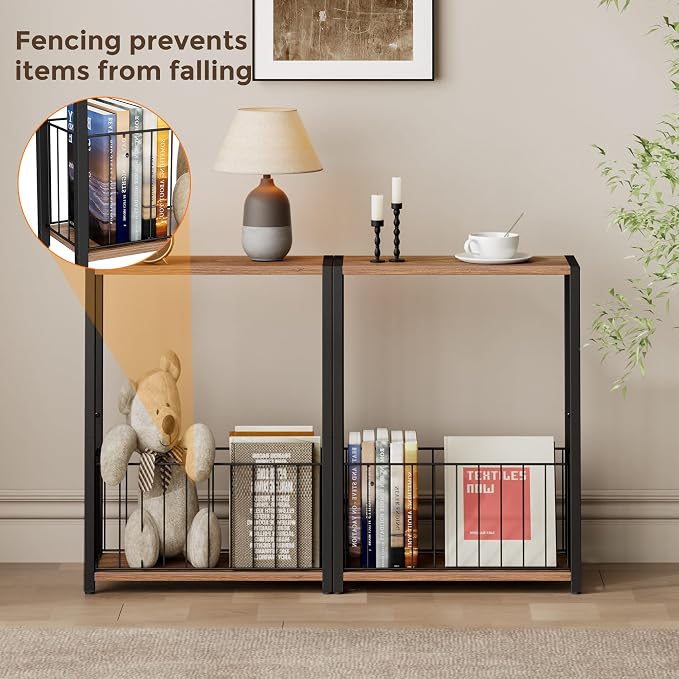 Homleke Narrow Side Table with Magazine Holder, Skinny End Table | Space-Saving Design, Small Spaces, Storage Shelf, Metal Frame, Easy Assembly, 7.1" D x 16.9" W x 23.6" H, Rustic Walnut