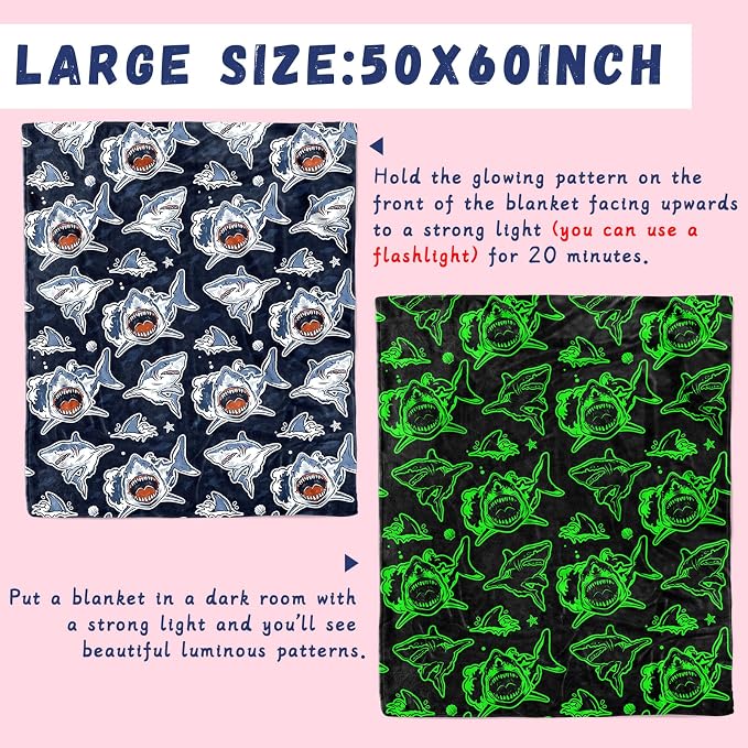 GEULAY Shark Blanket for Toddler Boys Girls, 40"x50" | Ocean Sea Creature Shark Toys Gifts for Kids Birthday, Cozy Soft Fleece Throw, For Crib Stroller, Mako, Whale Sharks