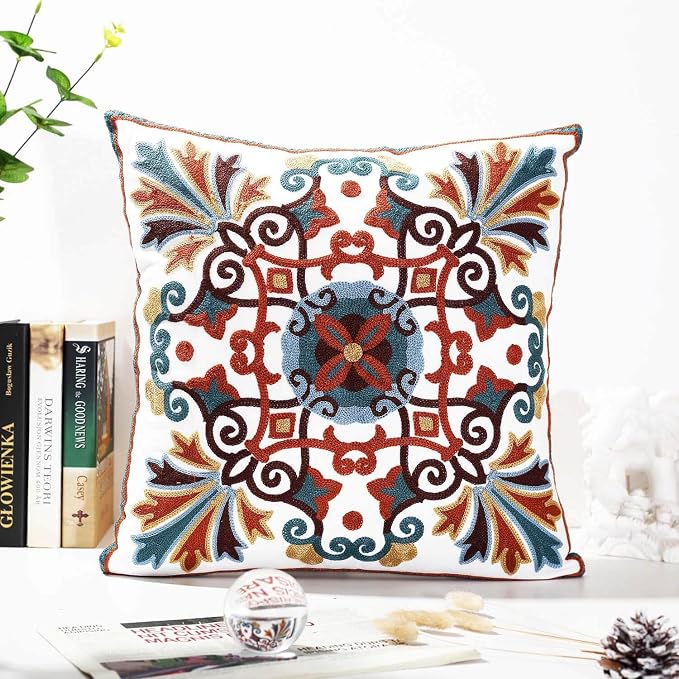 Throw Pillows Cover for Couch 18x18 inches Set of 2 Embroidered Pattern Decorative Pillow Case Covers for Living Room Sofa Bed Chair