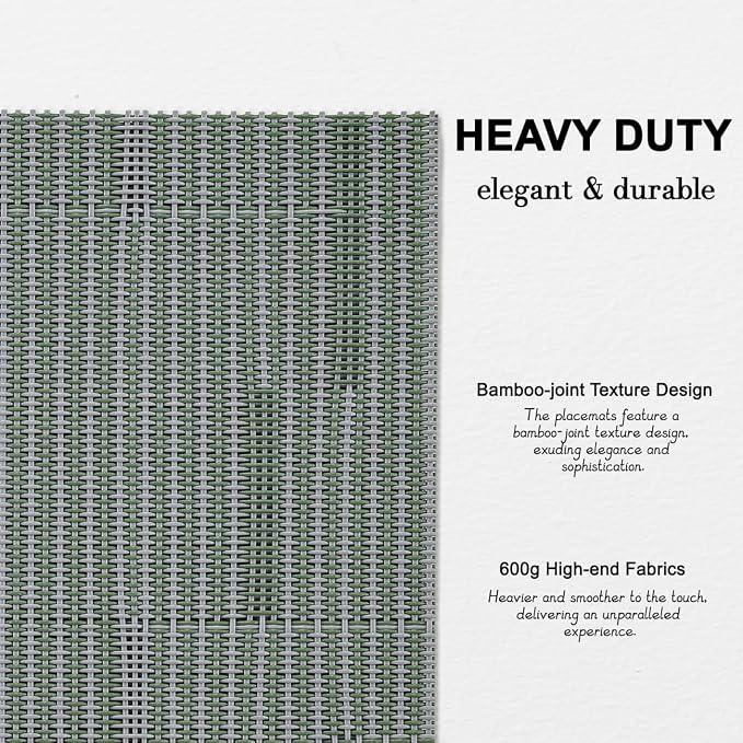 Placemats Set of 6, Vinyl Woven Heat-Resistant Place Mats | Washable Wipeable PVC Table Mats, Non Slip Placemat for Kitchen Dining Indoor Outdoor Table (Gray Sage Green, Set of 6)