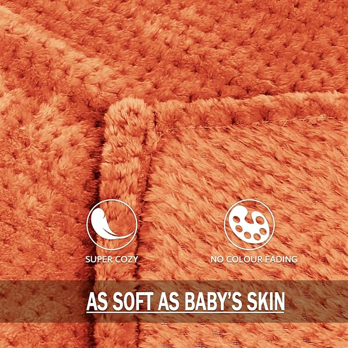 Exclusivo Mezcla Soft Waffle Fleece Bed Blanket Twin Size, Burnt Orange | Lightweight Plush Blanket for Bed, Couch, Sofa, Cozy Fluffy Design for Bedroom, Guest Room, All Season, 60x80 Inches