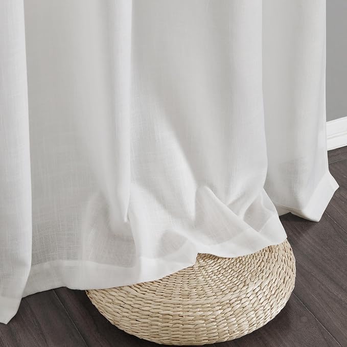 Off White Linen Curtains 96 Inch Semi Sheer Rod Pocket 2 Panels