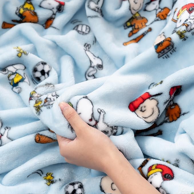 Berkshire Blanket Peanuts® VelvetLoft® Cute Character Snoopy Plush Throw Blanket,Snoopy the Athlete Closed in Blue,Throw 55 in x 70 in (Official Peanuts® Product)