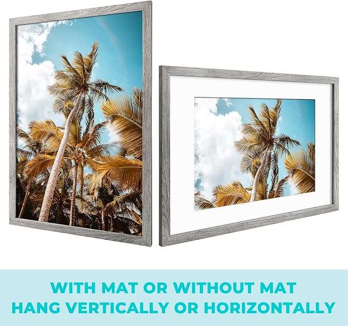 Frametory 6 Pack 16x24 Grey Picture Frame with Real Glass Mat for 12x18