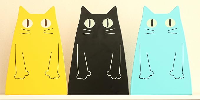 TOBSON Cute Cat Heavy Duty Bookend Nonskid Bookends Art Decoration,A Pairs(Blue)