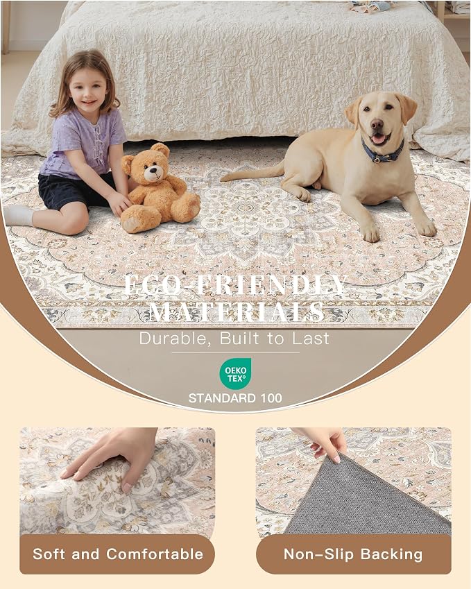 Madane Hallway Runner Rug 2x5 Washable Entry Rugs Non-Slip, Pink/Gray | Vintage Printed Low-Pile Kitchen Runners, Soft Low-Pile Stain-Resistant Throw Carpet for Bedroom Entrance Laundry Room 2'x5'
