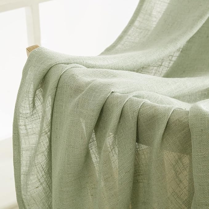 MIULEE Sage Green Linen Curtains 52x100 Inch Length 2 Panels for Bedroom | Living Room, Soft Thick Linen Textured Window Drapes, Semi Sheer Light Filtering, Back Tab Rod Pocket, Burlap Look Decor