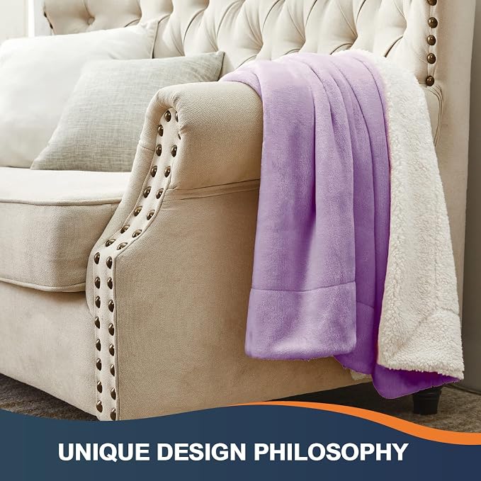 Walensee Sherpa Fleece Blanket (Throw Size 50”x60” Lilac) Plush Throw Fuzzy Super Soft Reversible Microfiber Flannel Blankets for Couch, Bed, Sofa Ultra Luxurious Warm and Cozy for All Seasons
