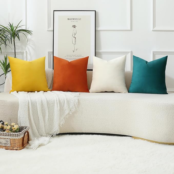 Stellhome Pack of 2 Velvet Pillow Covers Square Decorative Cushion Covers for Bed Couch Sofa Bench, 20 x 20 inch (50 x 50 cm), Yellow