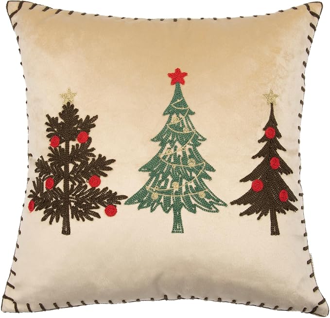 Christmas Tree Pillow Covers 18x18 Inch Gold Embroidered Tree Throw Pillows for Holiday Decorations - Cushions for Couch, Sofa, Bed, Living Room, Bedroom