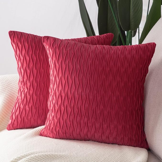 MADIZZ Set of 2 Super Soft Velvet Decorative Throw Pillow Covers 12x12 inch Red Square with Texture Luxury Style Cushion Case Pillow Shell for Sofa Bedroom