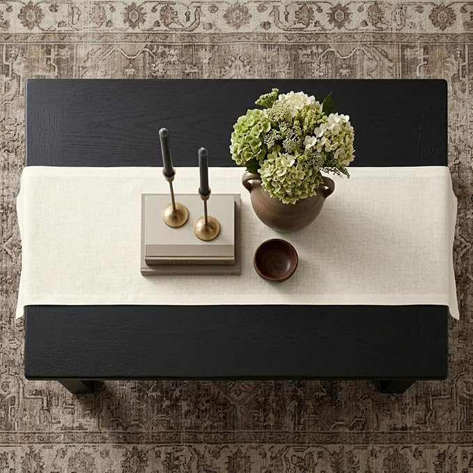 Solino Home 100% Linen Dining Table Runner Ivory Woven, Fete 14 x 60 in | styles dining tables for meals and celebrations, European flax fibres, easy to care for, Ivory, soft, OEKO-TEX Certified