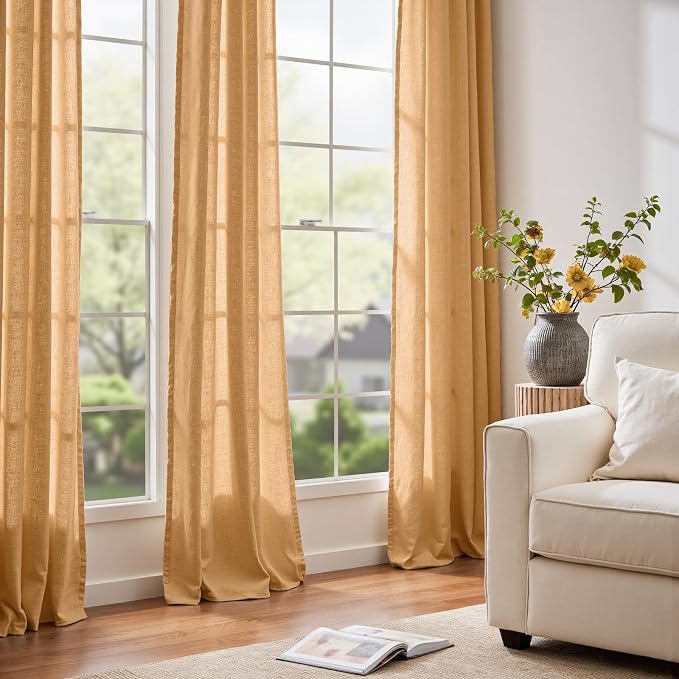 jinchan Custom Size Curtain Linen Blend Curtain 1 Panel for Bedroom Living Room, Light Filtering Farmhouse Drape with Rod Pocket Back Tab (Mustard Yellow)