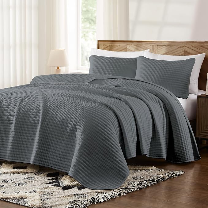 Queen Quilt-Lightweight Bedspreads Grey Queen Size Quilt Bedding Set | Soft Coverlet with 2 Pillow Shams for All Seasons, Suitable for Bed, Couch, 3 Pieces, 90"x94"