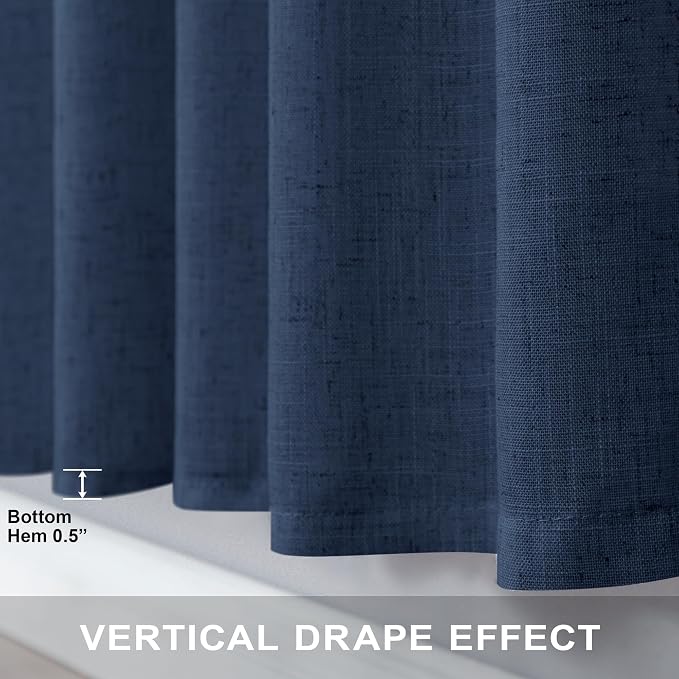 Navy Blue Curtains 38 Inch Wide for Living Room 2 Panel Back Tab Pocket Light Filtering Semi Sheer Linen Long Skinny Small Curtain for Windows Farmhouse Bedroom Entry Door Doorway Width 38 x 84 Length
