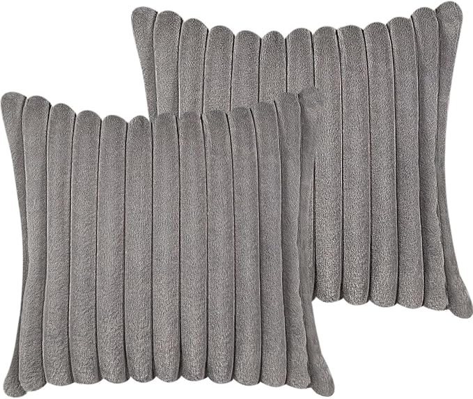 COTEY 16x16 Decorative Faux Fur Throw Pillow Covers Set of 2- Dark Gray