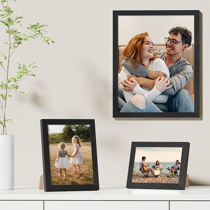 Vittanly 11x14 Picture Frames Set of 9 for Wall Mounting, Black | Display Pictures 8x10 with Mat or 11x14 without Mat, Engineered Wood with Shatter Resistant Plexiglass, Gallery Photo Frames