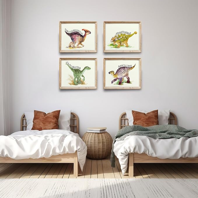 DREAM BIG PRINTABLES Dinosaur Wall Art Prints (Set of 4) - Unframed - 11x14 | Fun and Educational Bedroom Decor for Kids | Perfect for Boys and Girls Rooms, Nurseries, and Playrooms