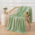 Puncuntex Fleece Throw Blanket Sage Green 60"×80" with Square Grid Design | Super Soft Plush Cozy Flannel Throw Blanket Luxury for Couch Sofa Chair