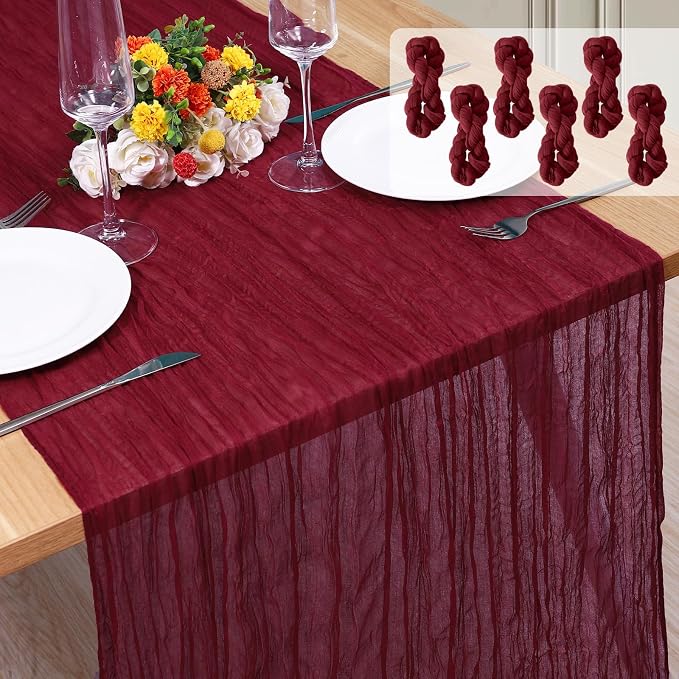 6 Pack Cheesecloth Table Runner 10Ft Christmas Gauze Boho Table Runners for Wedding Decor Bridal Shower Decorations Baby Shower Party(35" x 120")