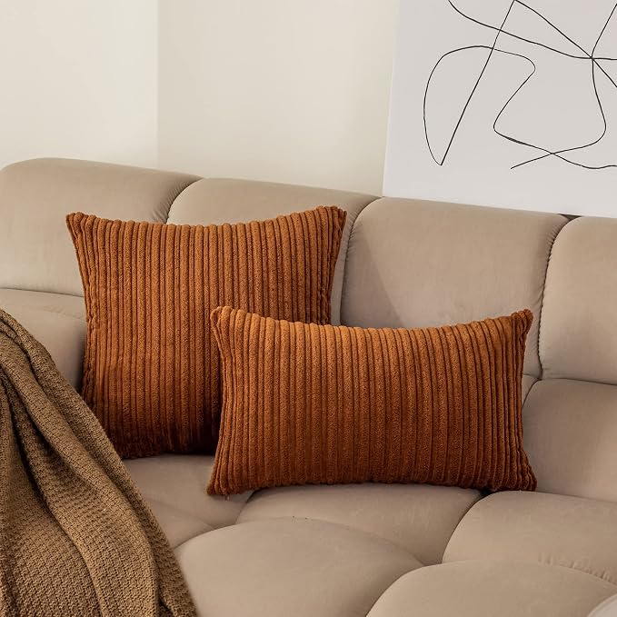 Kevin Textile Striped Corduroy 26”x26” Pillow Covers 2 Pack, Brown