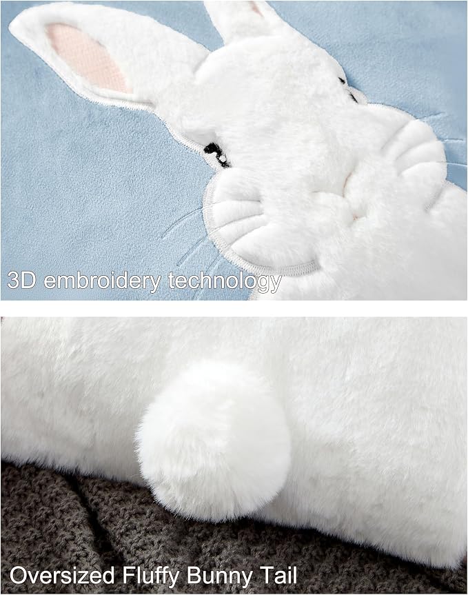 Pack of 2 Spring Easter Pillow Covers 18x18 Inch,3D Embroidered Bunny Rabbit Pillowcase Throw Covers Velvet Easter Decorative Cushion Cover (Blue-2PCS)
