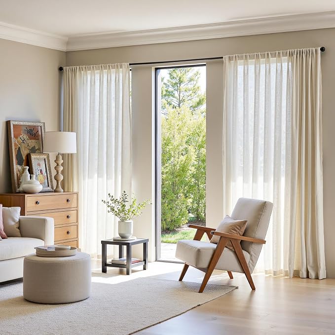 jinchan Linen Curtains Light Filtering Back Tab 100x90 Inch 1 Panel Beige | Semi Sheer Curtains 90 inch length for Bedroom Living Room, Modern Farmhouse Drapes with Rod Pocket, Natural Boho Curtains
