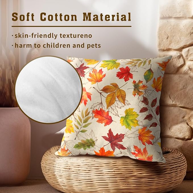 Autumn Leaves Throw Pillow Covers 18x18 inch Set of 2 Fall Maple Leaf Wild Plant Pillow Cases Thanksgiving Seasonal Farmhouse Outdoor Decor Cushion Cover for Home Porch Sofa