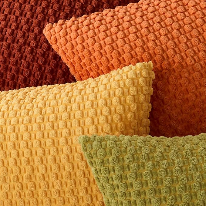 Kevin Textile Spring Throw Pillow Covers Pack of 4 Super Soft Boho Corduroy Decor Pillow Cases Mix and Match Colors Plush Texture Accent Pillows for Sofa Couch Living Room 20x20 Inch, Yellow/Green