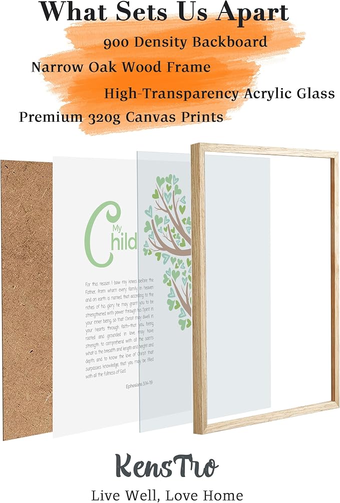 KensTro 12x16 Oak Framed Ephesians 3:14-19 Christian Wall Art | Natural Oak Wood Frame with Ephesians Prayer and Heart-Leaf Tree, Inspirational Scripture Decor for Bedroom or Prayer Space