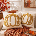 ONFAON Embroidered Fall Pumpkin Pillow Covers 18x18 Inch Set of 2 | Autumn Decor Throw Pillow Cover, Halloween Farmhouse Home Decor Throw Cushion Cases for Living Room Couch Sofa Bed