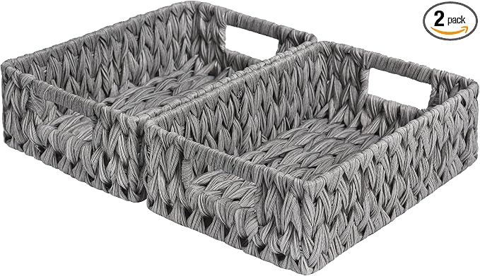 GRANNY SAYS Wicker Baskets for Storage, Waterproof Gray Baskets, 2-Pack | Grey Baskets, Plastic Baskets for Organizing, Plastic Storage Baskets moisture resistant,Wicker Baskets with Handles,Odorless