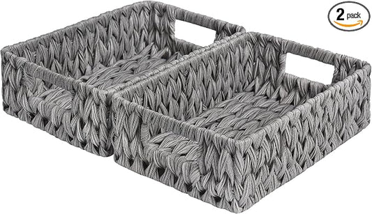 GRANNY SAYS Wicker Baskets for Storage, Waterproof Gray Baskets, 2-Pack | Grey Baskets, Plastic Baskets for Organizing, Plastic Storage Baskets moisture resistant,Wicker Baskets with Handles,Odorless