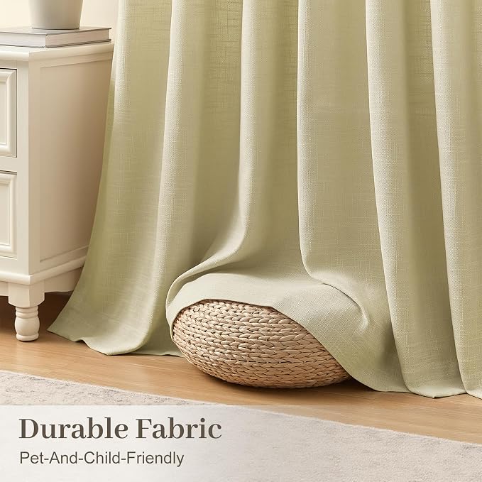 Extra Long Pinch Pleated Sheer Linen Blend Curtains Light Filtering, 40X108 | Living Room, Semi Sheer, Pinch Pleat, Hook Rings, Ceiling to Floor, Memory Shape, Farmhouse, W40xL108, Grey Beige, 2 Panels