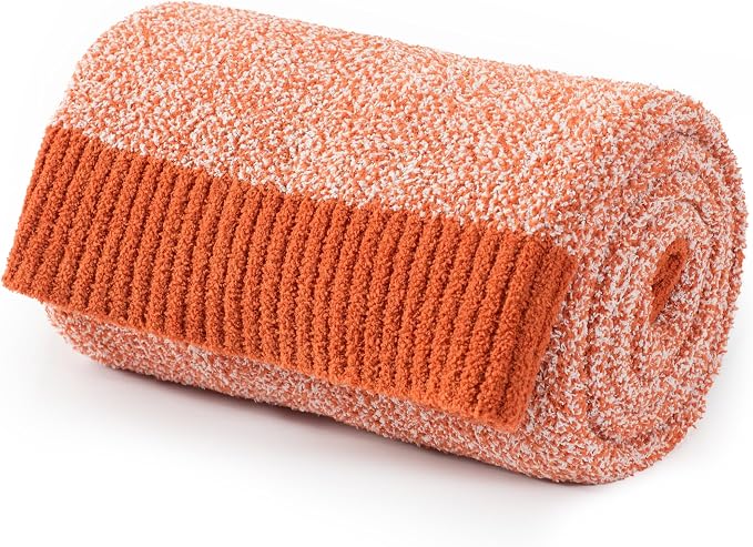 Carriediosa Heather Throw Blanket 50x60, 400GSM Ultra Soft Microfiber | Rust, Fuzzy Fluffy Cozy Plush Knit Knitted Throws, Lightweight Cute Preppy Fall Blankets for Couch, Bed