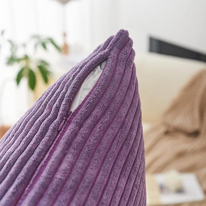 Home Brilliant Purple Pillows Covers Sofa Pillows Set of 2 Decorative Striped Velvet Throw Pillow Cases, 40cm, 16 x 16 Inch, Eggplant
