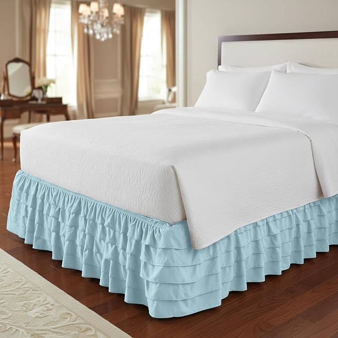Elegant Comfort Luxurious Premium Quality 1500 Premier Wrinkle and Fade Resistant Hotel Quality Microfiber Multi-Ruffle Bed Skirt - 15inch Drop, Twin, Aqua Blue