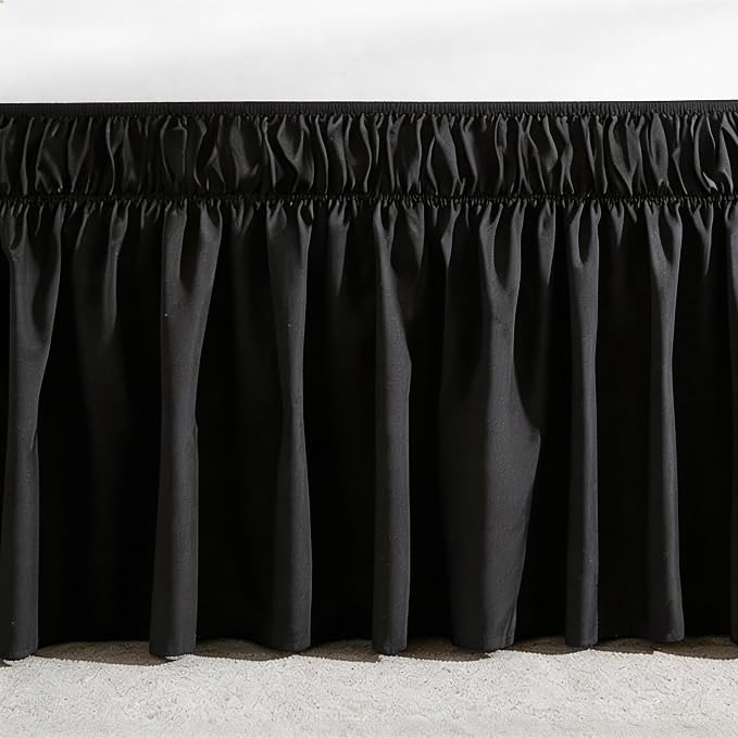 Vocander Black Queen Bed Skirt 18 Inch Drop, Elastic Wrap Dust Ruffle | Hides Underbed Storage, No Mattress Lifting, Elastic Stays Put, Soft Fabric, Machine Washable, Polished Look